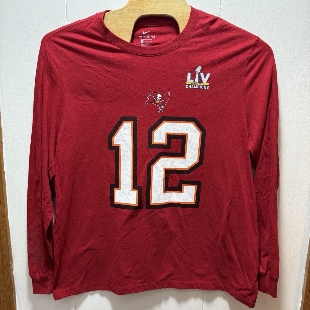 Tampa Bay Super Bowl LIV #12 Tom Brady Nike Men's Red T-Shirt Sz XXL Long Sleeve
